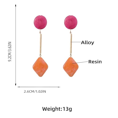 Acrylic Geometric Earrings Round Square Resin Earrings Lightweight Drop Earrings Resin Acetate Drop Dangle Hoop Earrings Long Tassel Fashion Jewelry Hollow Marble Design for Women - color: Colorful