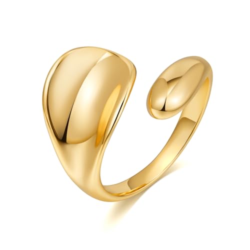 WOWORAMA Chunky Open Rings for Women Gold Silver Adjustable Dome Teardrop Rings Bold Thick Statement Rings Simple Stackable Band Rings - color: Gold Spoon Ring