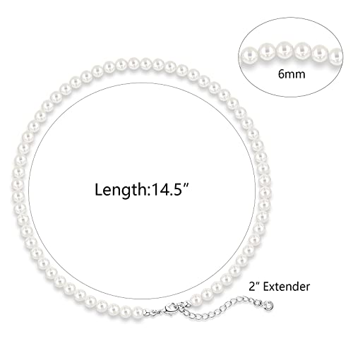 LULII Pearl Necklaces for Women 14K Gold Plated Dainty Layered Single Pearl Necklace Simple Daisy Pearls Choker Cute Gold Necklace Stack Jewelry Sets for Women Trendy Gifts - color: Silver-6mm Pearl