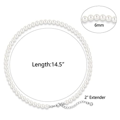 LULII Pearl Necklaces for Women 14K Gold Plated Dainty Layered Single Pearl Necklace Simple Daisy Pearls Choker Cute Gold Necklace Stack Jewelry Sets for Women Trendy Gifts - color: Silver-6mm Pearl