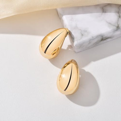Clip on Earrings Women, 14K Gold Hoop Clip-On Earrings for Women, Hypoallergenic Non Pierced Croissant Earrings - color: Gold Teardrop