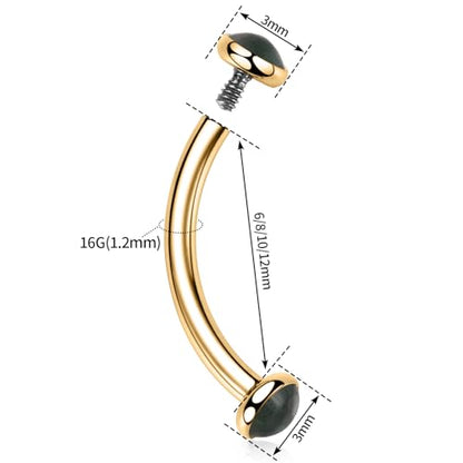GAGABODY Titanium Eyebrow Jewelry - Curved Barbell & Labret Stud, 16g - Belly Button Ring & Cartilage Earring - Opal Bridge Jewelry - color: 1Pc-Disc Shape Gold+Green Agate