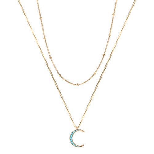 MEVECCO Dainty Pendant Layered Necklaces for Women | 18K Gold Plated Brass, 2-Piece Set With A Choker-Length Upper Layer, Wear Together Or Separately, Refined Everyday Style - style: layered turquoise crescent