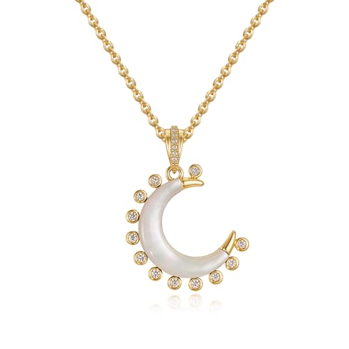 MTMY Gold Moon Pendant Necklace for Women,14K Gold Plated Dainty Chain Crescent Moon Sun Star Necklace Jewelry - style: moon-mother of pearl