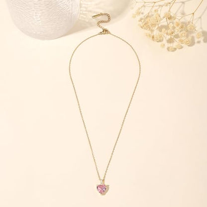 Heart Birthstone Necklace for Women, 14K Gold Plated Birthstone Pendant Necklace Cubic Zirconia Diamond Necklace Dainty Gold Necklace Birthday Gifts for Women Girls - color: 10. October(Pink Tourmaline)