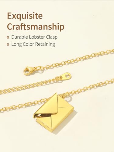 FindChic Locket Necklace for Women Custom Photo Memorial Gifts 4 Colors | Silver/Black/Rose Gold/Gold Plated Personalized for Loved Ones, Birthday Valentine's Day Keepsake - style: 07. Love Letter-Gold
