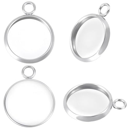 Beebeecraft 40Pcs Blank Bezel Pendant Trays Base, 12mm Sterling Silver Plated 304 Stainless Steel Round Blank Bezel Pendant Cabochon Settings Cups Charms for Jewelry Making DIY Findings - color: Silver, size: 12mm 40pcs
