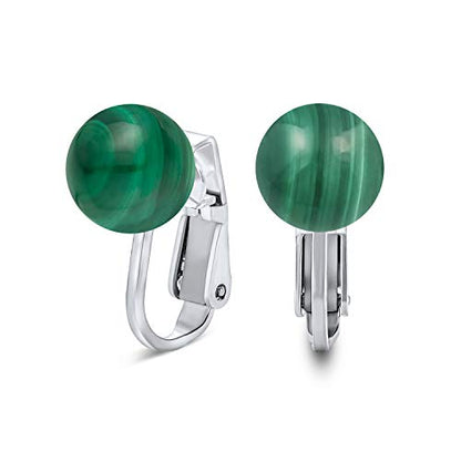 Classic Genuine Birthstone Ball Clip On Earrings .925 Sterling Silver 8MM - color: Green