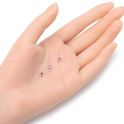 Adabele 2pcs Real 925 Sterling Silver CZ July Birthstone Charm Drop 4mm | Tiny Small, Tarnish Resistant 92.5 Silver Sparkle Ruby Red Cubic Zirconia Dangles Closed Loop Craft Jewelry Making - color: July, size: 4mm (0.16")/Tiny - 2pcs