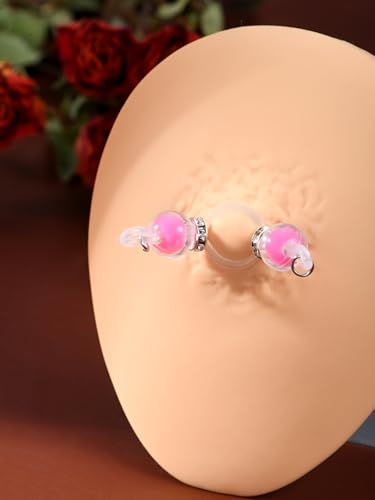 DJCIW 4 Pairs Handmade Fake Nipple Rings,Adjustable Nipple Nooses with 8mm Silicone Multicolor Beads and Barbells,Non-Piercing Faux Nipple Piercing Comfortable Everyday Wear Cute Body Jewelry - color: style2