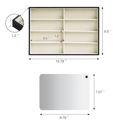 Stratalife 8 Grids Drawer Sunglasses Organizer Tray, Beige PU Velvet | Stackable Eyeglasses Storage Case with Removable Dividers, Jewelry Display Case for Necklace Bracelet, 13.78x9.5x1.2inch - color: Beige-02
