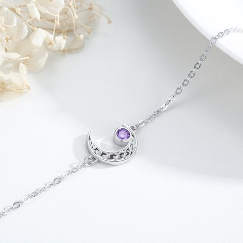 Moon Bracelet for Women 925 Sterling Silver Moonstone/Birthstone Moon Bracelet Butterfly/Dragonfly Bracelet Celtic Moon Butterfly Dragonfly Jewelry Gifts for Women - style: 02 Feb-birthstone