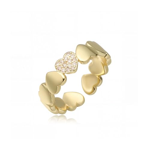 Dainty Gold Heart Rings for Women Cute Silver Love Statement Open Ring Trendy Inlaid Crystal Adjustable Rings Charm Daily Ring Valentines Day Gifts for Her - color: Gold