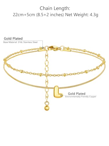 ChainsProMax Initial Ankle Bracelets for Women, Waterproof Anklets Bracelet Adjustable Summer Beach Women Foot Jewelry, Stainless Steel/Gold Plated-Send Gift Box/Letter A-Z - color: Gold Plated-L