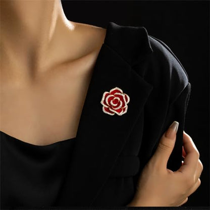 coadipress 4 Pcs Camellia Flower Brooch Pin for Women Ladies Crystal Rhinestone Black Red Floral Brooches Dress Clothing Accessory Wedding Party Birthday Jewelry - color: Black Red