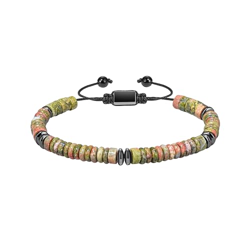Natural Stone Beaded Bracelet for Men Women Boho Adjustable - color: Unakite