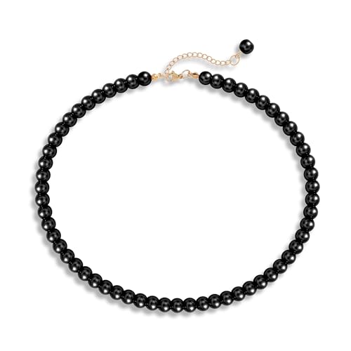 Imitation Pearl Necklaces for Women, 8MM/6MM Beaded Choker Necklace, Fake Pearl Costume Jewelry, 12 Colors, 6 MM and 8 MM Bead 2 Sizes - color: 8mm black pearl, size: 8mm pearl