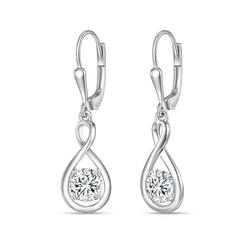 LeCalla 925 Sterling Silver Leverback Drop Earrings | Lightweight Italian Teardrop Dangle Earring for Women - color: CZ Infinity Drop