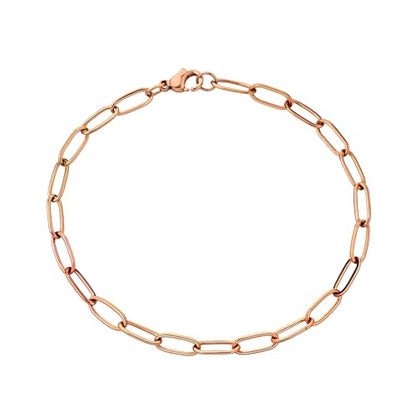 kelistom 14K Gold Filled Stainless Steel Paperclip Chain Bracelet for Women, 7.5” Rectangle Link Bracelets, Waterproof and Never Tarnish - color: rose gold