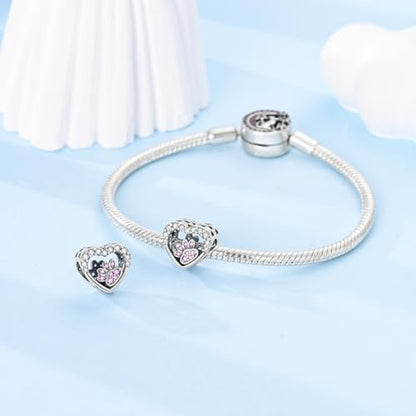 925 Sterling Silver Charm for Bracelet Necklace Women Dangle Pendant Beads | Love Faith Mom Ocean travel Butterfly Party Charm Beads Pendants DIY Jewelry Gift - color: love paw print charm