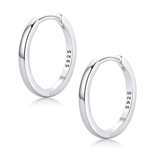 FaithHeart Solid 925 Sterling Silver Small Huggie Hoop Earrings for Women | Silver/Black/Gold/Rose Gold Small Hoop Earrings, Hypoallergenic Lightweight Cartilage Huggie Earrings, Gift Box - color: 01. Blank-Silver, size: 16mm