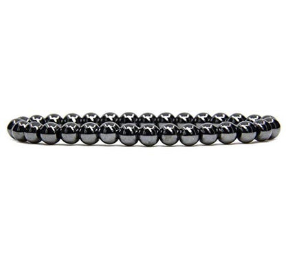Angelstones Gemstones 6mm Round Beads Healing Crystal Bracelet for women | Natural Gemstone, Handmade Gifts for Women, Healing Crystal Round Beaded Stretch Bracelets, Unisex Jewelry for Women and Men - color: Black Hematite