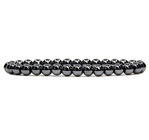 Angelstones Gemstones 6mm Round Beads Healing Crystal Bracelet for women | Natural Gemstone, Handmade Gifts for Women, Healing Crystal Round Beaded Stretch Bracelets, Unisex Jewelry for Women and Men - color: Black Hematite