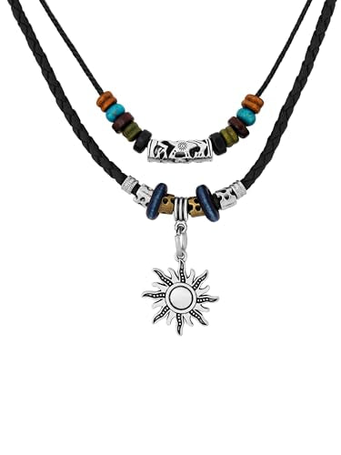 MINACHI Layered Boho Wood Bead Choker Necklace, Hollow Flower Charm, Personality Jewelry for Men and Women - style: Necklace L10-033