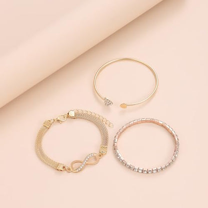 Alegend 14K Gold Plated Stackable Multilayer Bracelets + Titanium Steel(Not Rust, Resist Corruption, Easily Clean) 18K Gold Plated Single Bracelets - color: 14K Gold Heart & Infinity Symbol