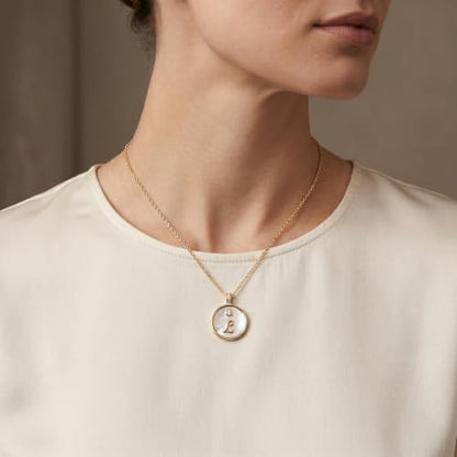Initial Necklaces for Women Mother of Pearl Gold Letter Necklace Pendant - color: Letter L
