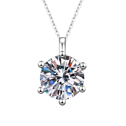 2Ct Cubic Zirconia Necklaces for Women Dainty Solitaire Simulated Diamond White Gold Pendant,Silver Clavicle Choker Adjustable Chain,Luxury Trendy Jewelry for Anniversary Her Mom Wife Gifts - color: Round