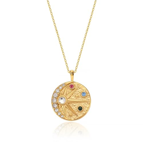 NUZON Sunburst Heart / 2-Tone Interlocking/CZ Evil Eye/Single Pearl/Love Heart Pendant Necklace for Women 14K Gold Chain Necklace Chunky Statement Jewelry - color: Celestial Necklace