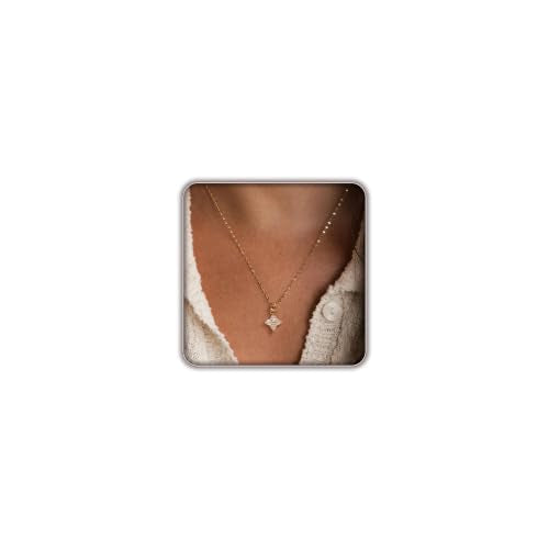 Gold Necklace for Women, Dainty 14K Gold Plated Pendant Necklaces for Women Trendy Simple Choker Chain Cubic Zirconia Circle/Interlocking/Sun/Pearl Necklace Fashion Jewelry Charm Gifts - color: Four-Leaf Clover-Lip