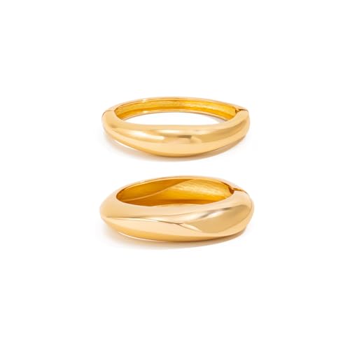 Chunky Gold Bangles for Women Gold Plated Stackable Bracelets Set Trendy Cuff Bracelets Stack Wrist Open Bangle Jewelry Gift Accessories - style: Gold
