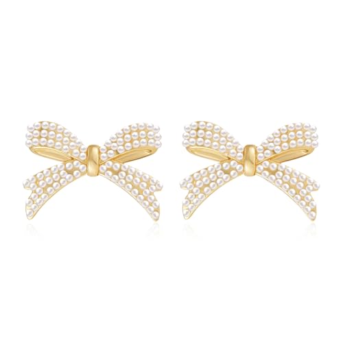 YOQUCOL Simulated Pearl Flower-Cluster Shape Clip On Stud Earrings Non Pierced Ear Earrings for Women - color: Bowtie