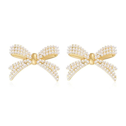 YOQUCOL Simulated Pearl Flower-Cluster Shape Clip On Stud Earrings Non Pierced Ear Earrings for Women - color: Bowtie
