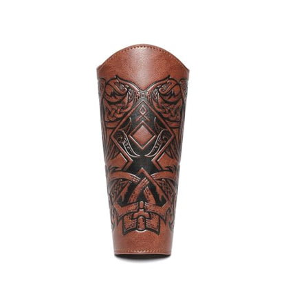 Medieval Leather Bracers Dragon Embossed Viking Leather Bracers Leather Arm Armer Cuff Leather Gauntlet Costumes Accessories - style: Viking Angle Wings Leather Bracers-light Brown