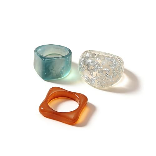 Resin Chunky Rings for Women Multicolor Acrylic Plastic Rings Set Cute Trendy Aesthetic Y2k Statement Rings Thick Dome Heart Knuckle Finger Jewelry - color: 3PCS