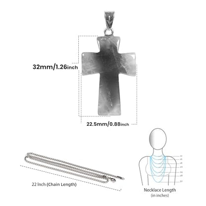 Justinstones 32mm Gemstone Carved Cross Reiki Chakra Pendant With Stainless Steel Necklace 22 Inch - color: Matrix Rhodonite