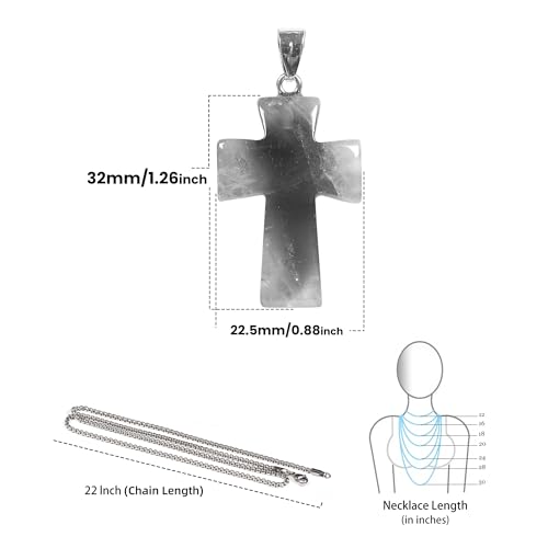 Justinstones 32mm Gemstone Carved Cross Reiki Chakra Pendant With Stainless Steel Necklace 22 Inch - color: Synthetic Opalite