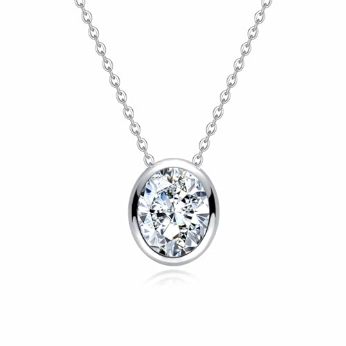 Moissanite Necklaces, 925 Sterling Silver Pendant Necklace for Women Men - style: Oval Cut