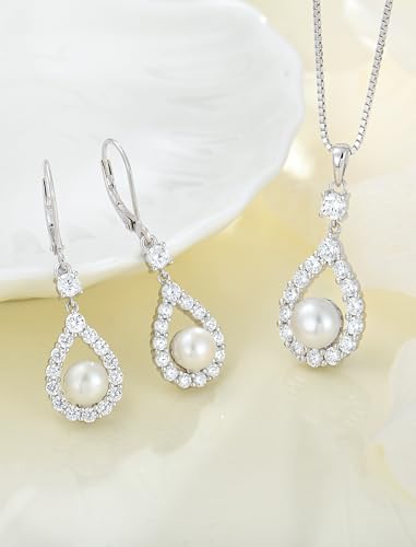 STARCHENIE Freshwater Cultured Pearl Earrings Necklace 925 Sterling Silver Cubic Zirconia Jewelry Set for Women