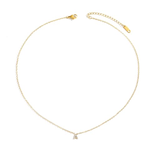 Small Letter Necklace for Women 18K Gold Plated Cubic Zirconia Tiny Initial Necklace Dainty Personalized Name Necklaces - color: A-Gold