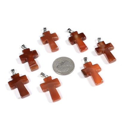 Justinstones 32mm Gemstone Carved Cross Reiki Chakra Pendant With Stainless Steel Necklace 22 Inch - color: Red Agate