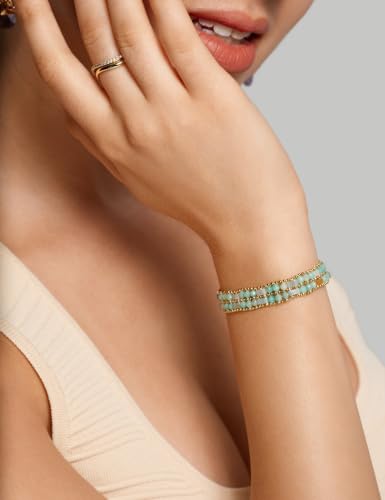Boho Bracelets for Women Chakra Stackable Bohemian Bracelet Stack Energy Gemstone Crystal Healing Layered Summer Vacation Natural Stone Handmade Beach Jewelry for Women - color: Amazonite