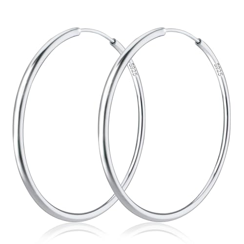 Gold Hoop Earrings for Women Hypoallergenic 925 Sterling Silver Post Hoops Earrings Lightweight Thin Large Big Hoop Earring 30/40/50/60/70mm - color: Silver 50mm