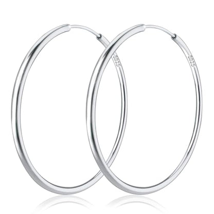 Gold Hoop Earrings for Women Hypoallergenic 925 Sterling Silver Post Hoops Earrings Lightweight Thin Large Big Hoop Earring 30/40/50/60/70mm - color: Silver 50mm