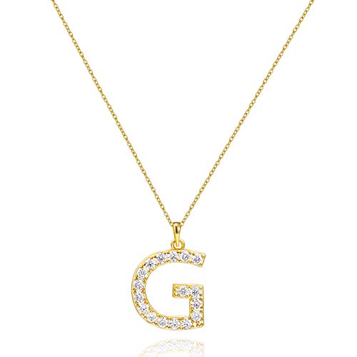Tarsus Initial Cubic Zirconia Necklace for Women Teens | Jewelry Gifts for Women Adjustable Chain 18" + 2" - style: Gold-G-Diamond style