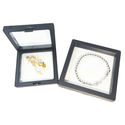Portable Travel Jewelry Organizer, Black Square Jewelry Display Case, Transparent Window for Coins and Collections (Black, 2.75*2.75*0.51 inches +3.54*3.54*0.51 inches) - size: 2.75*2.75*0.51 inches +3.54*3.54*0.51 inches