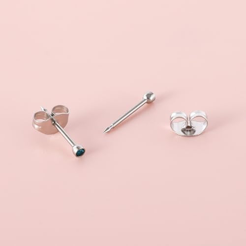 12 Pairs Ear Piercing Stud Earrings for Ear Piercing Guns, Surgical Stainless Steel Multicolor Round Heart Star Cubic Zirconia Birthstone Stud Earrings Set - style: Silver round 2mm